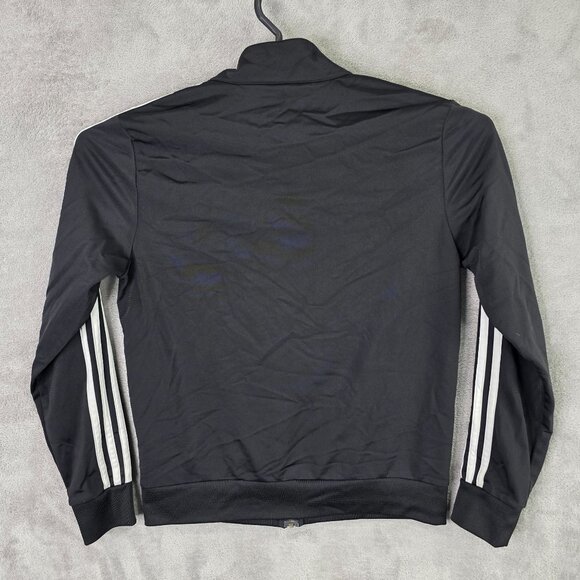 Womens Adidas Black Full Zip Jacket White Stripes Long Sleeve 100% Polyester M - Picture 4 of 8
